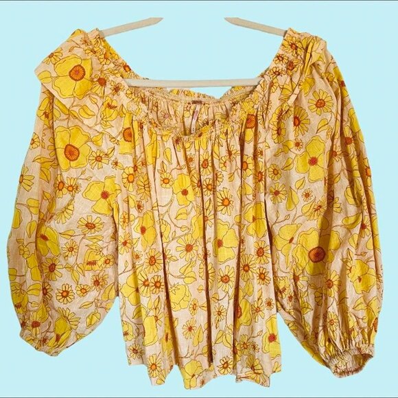 Free People Miss Daisy Cotton Printed Floral Top in yellow - Picture 3 of 4